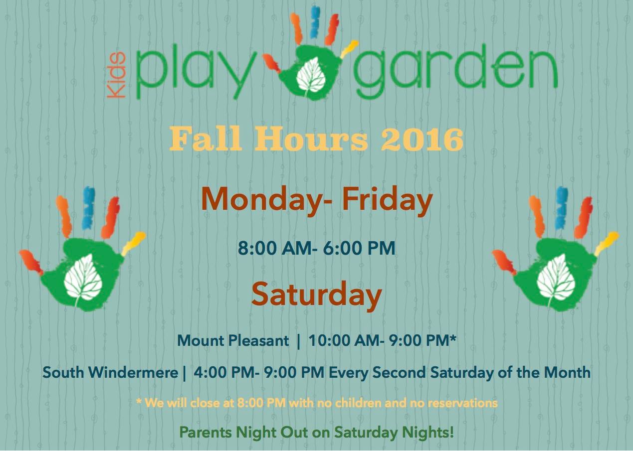 The new fall schedule for Kids Garden.