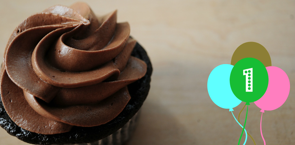 A chocolate cupcake in celebration of Kids Garden Asheville's first anniversary.